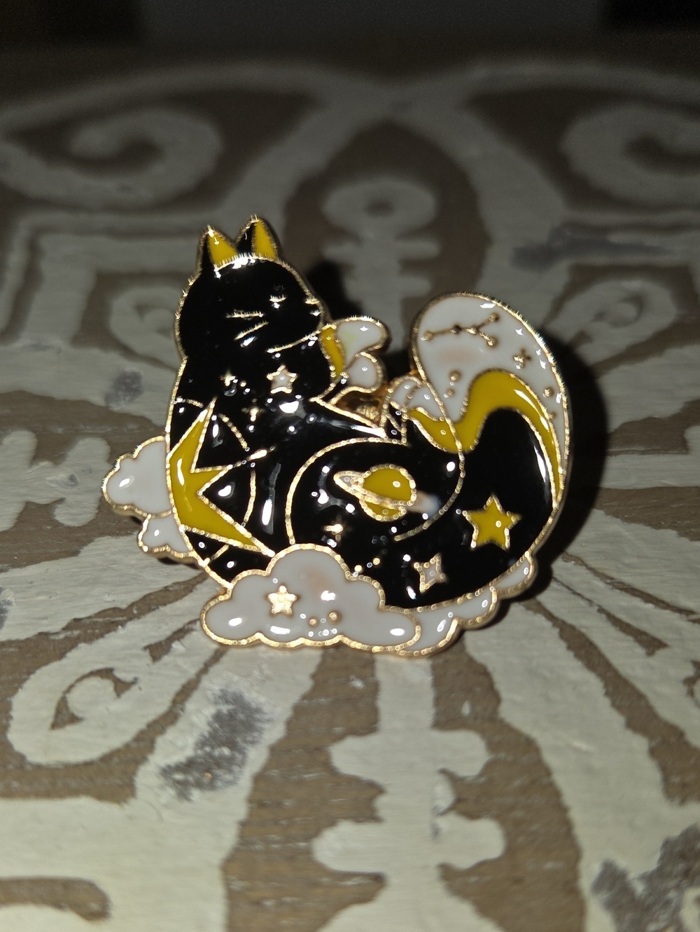 Black & Yellow Space Cat Enamel Pin